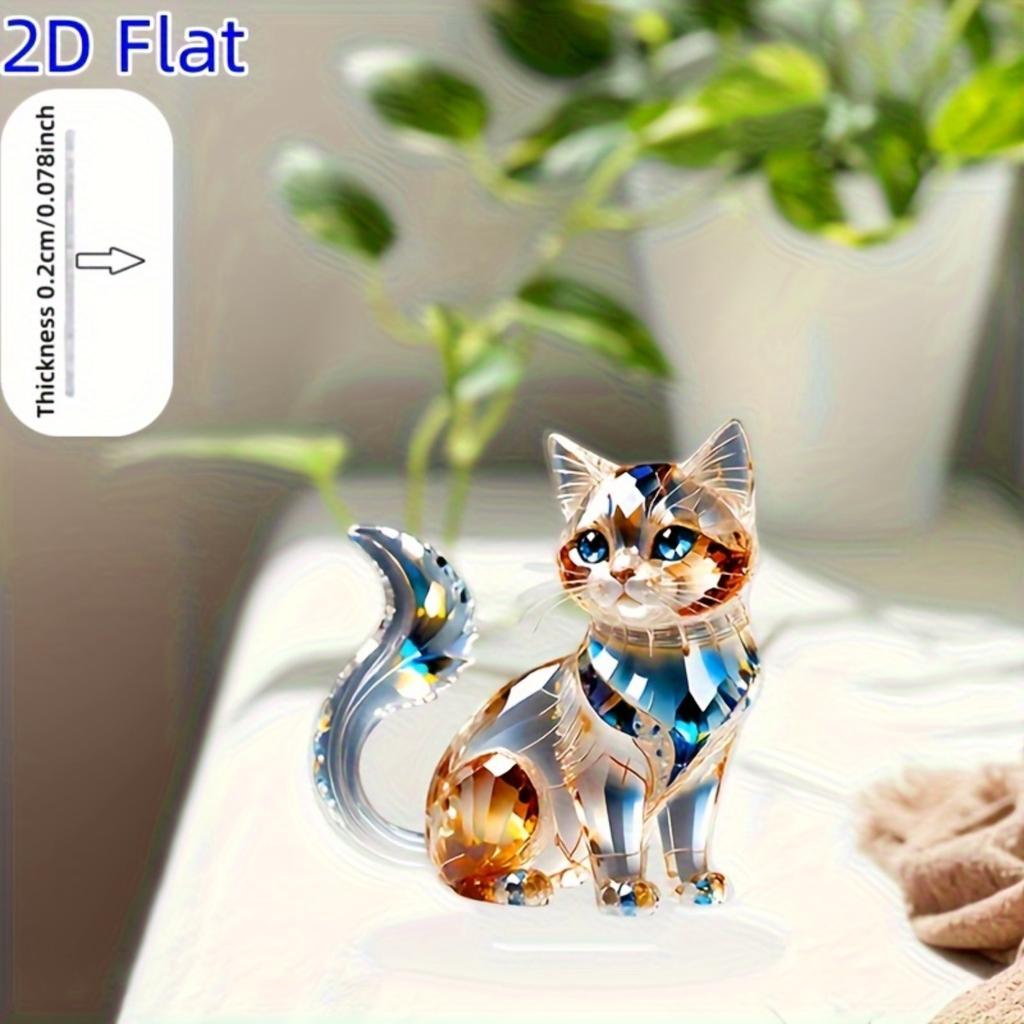2D Flat Crystal Cat Acrylic Desktop Ornament -perfect Gift for Valentine's Day, New Year's, and Easter. Ideal for Home, Office, and Bedroom Decor