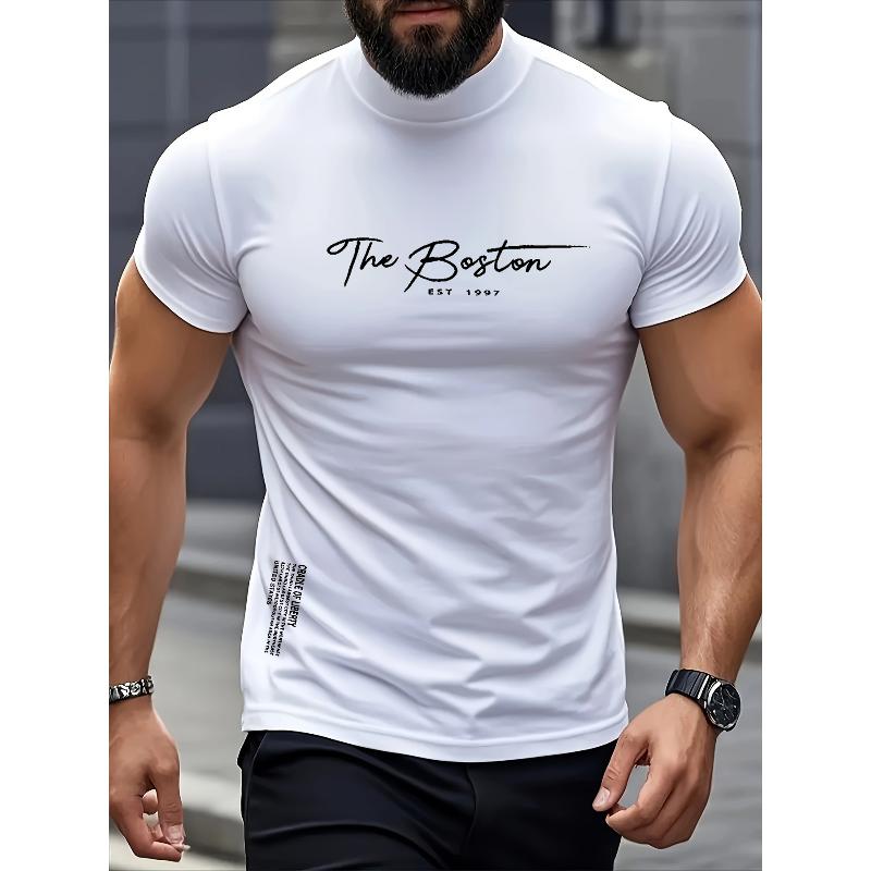 Men s Short Sleeve T-Shirts Slim Fit Solid Color Tees for Casual Business S
