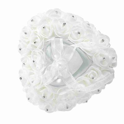 Caixa de Casamento Romântica em Forma de Coração Decoração com Strass Almofada(Branco)