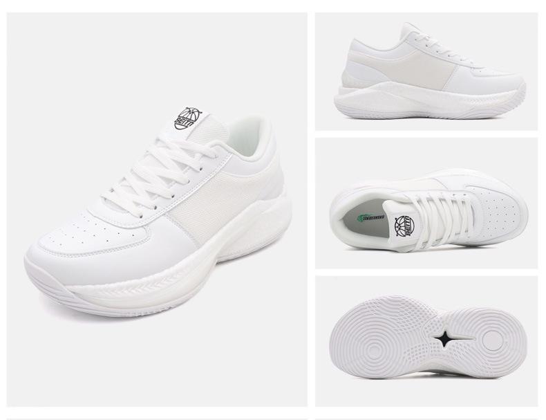 2024 White Low-Top Basketball Shoes: Non-Slip, Wear-Resistant with Shock-Absorbing Popcorn Sole & Rubber Patches for Men
