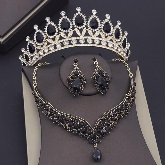 Wunderschöne Kristall Hochzeitskleid Krone Braut Halskette Sets für Frauen Brautschmuck Set Ohrringe Party Tiaras Schmucksets