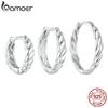 BAMOER 925 Sterling Silver Twisted Rope Huggie Earrings White Gold Plated Lightweight Round Hypoallergenic Hoop Earrings