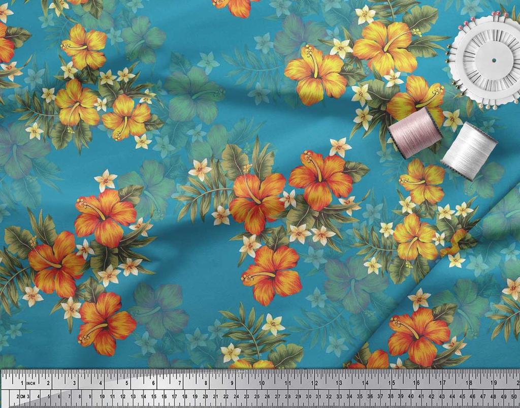 Soimoi Japońska krepa satynowa Tkanina w kwiaty i liście Tropikalne nadruki na metry 42 cale