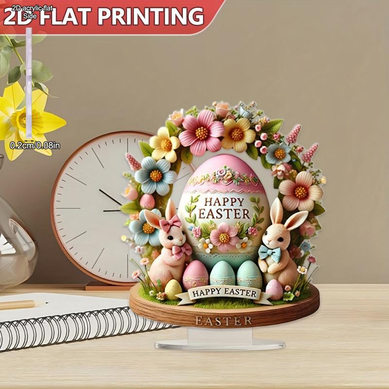 

2D Flat Acrylic Easter Bunny and Egg Decoration, Indoor and Outdoor Decoration - No Battery/electricity Required, Free Day Decoration, 20*18cm