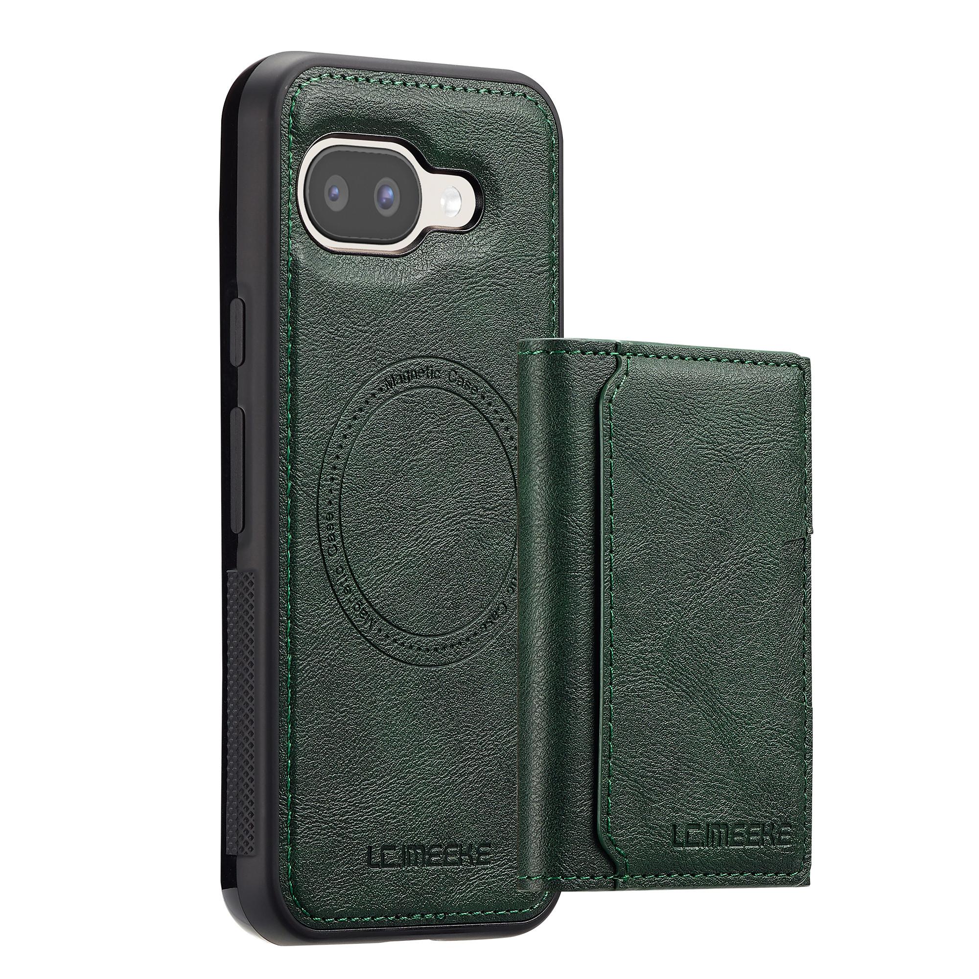 

LC.IMEEKE L5 For Google Pixel 9a Magnetic Phone Case Leather Back Cover with Detachable Card Holder Green