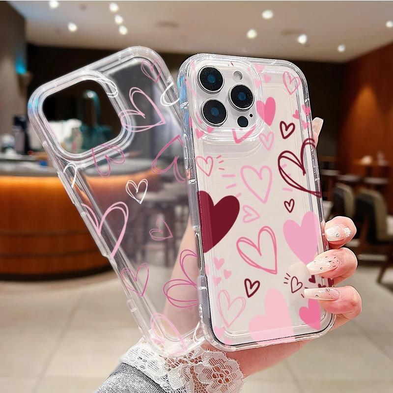 Love Heart Soft Phone Case for iPhone 16 15 14 17 Air Pro Max 16E 13 12 Mini 11 XS X XR 7 8 Plus Clear Shockproof Cover