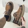 Spring new products men's leather shoes pigskin British retro low-top thick-soled heightening non-slip casual tooling shoes men's versatile