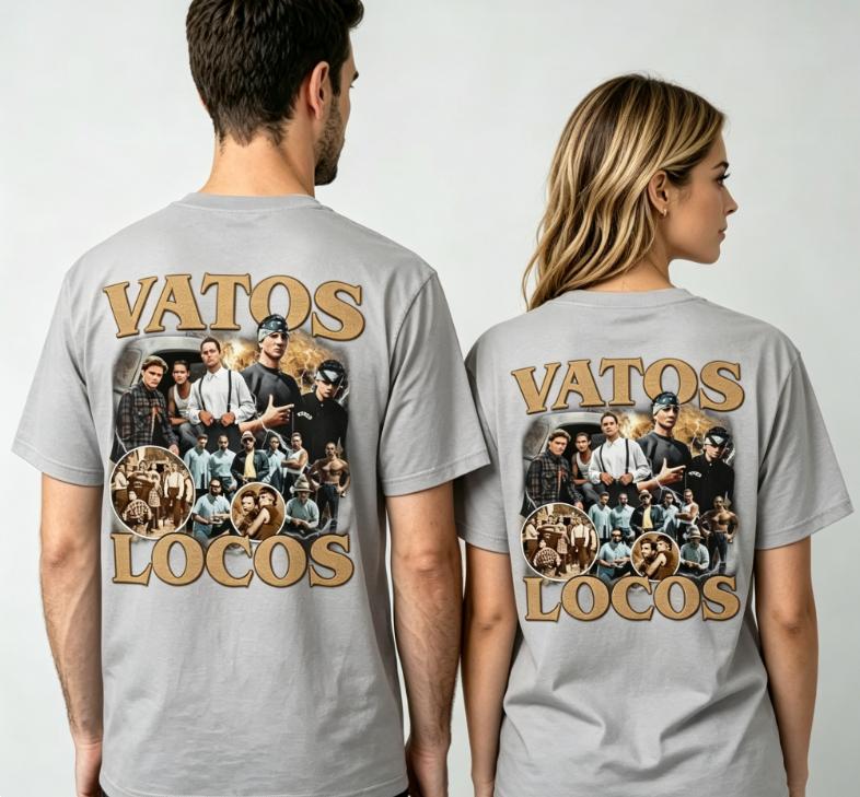 new Neutral crewneck with immersive retro character collage pattern print for movie theme Largesized cotton Tshirt