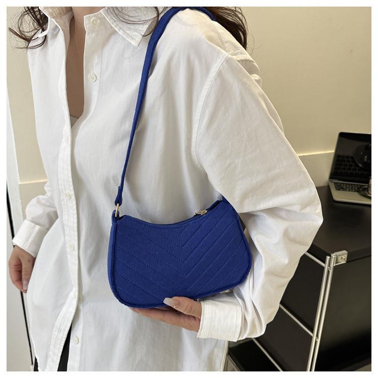 Women Felt Mini Shoulder Bag Solid Color Casual Handbag Female Underarm Bag Purse