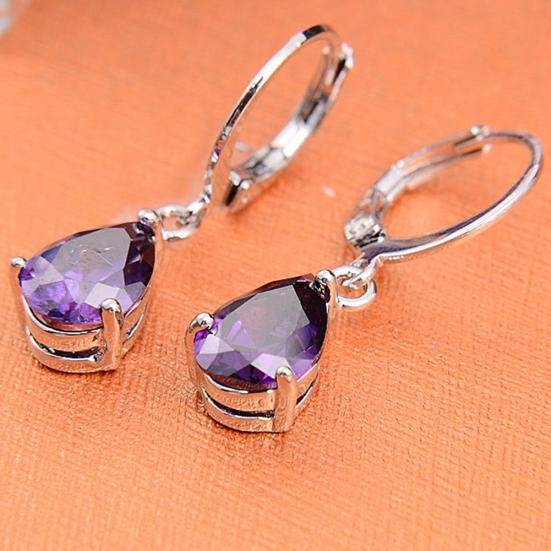 Elegant Women s Purple Rhinestone Water Drops Leverback Dangle Earrings Gift