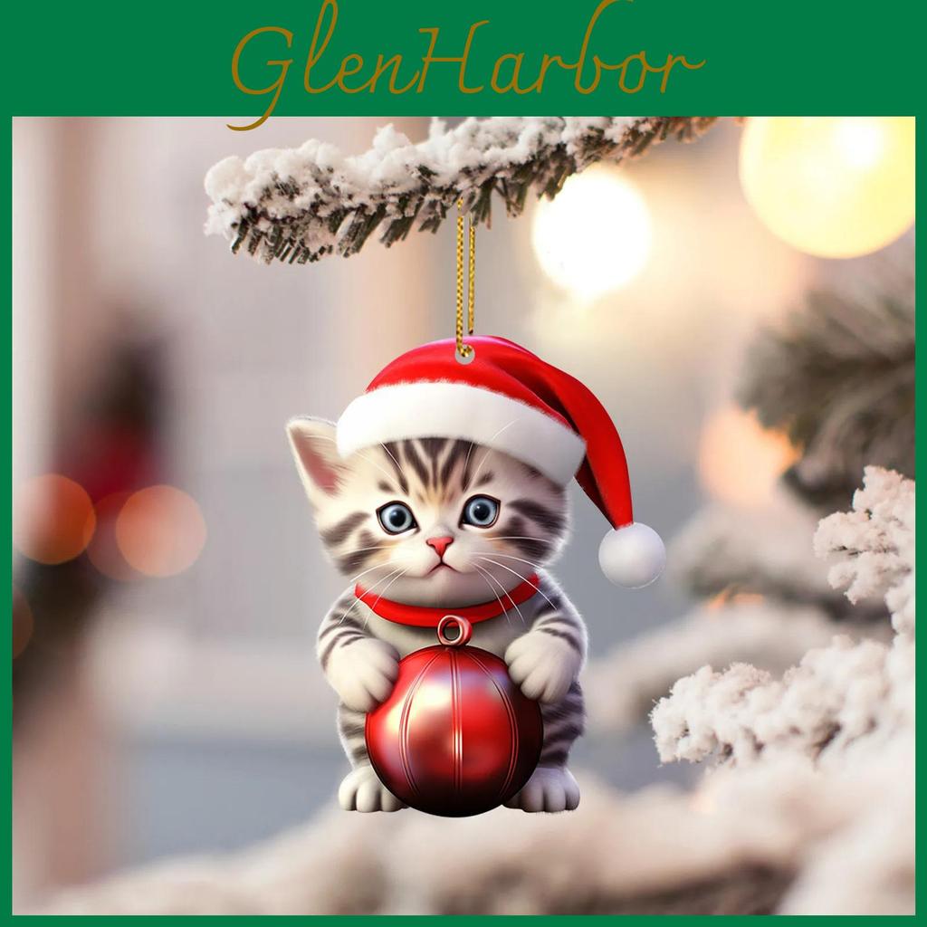Adorable Acrylic Cat Car Ornament Festive Christmas Hat Design For Car Interior Decoration
