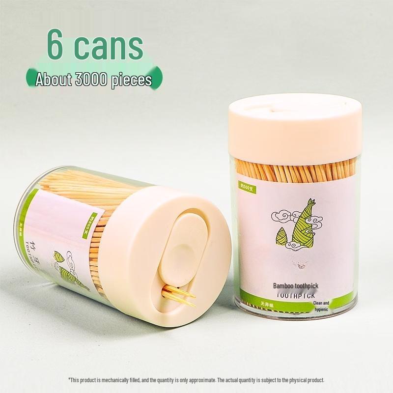 Wuhe Disposable Bamboo Toothpicks, 6 Bottles (~3000 Pcs)