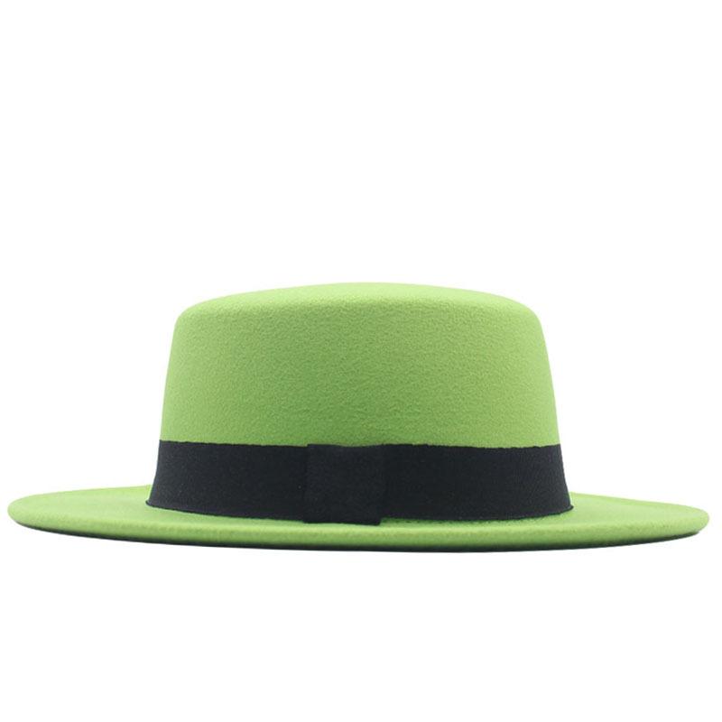Retro British style black ribbon flat top top hat couple men and women spring and autumn woolen thermal hat