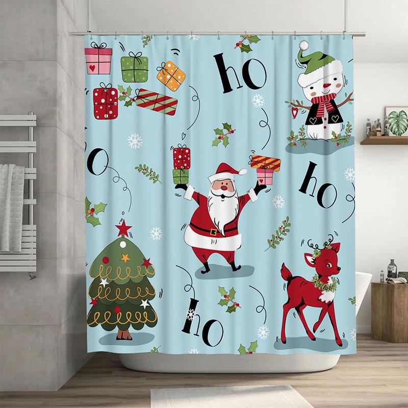 

Tu Christmas Shower Curtain Santa Claus Festive Holiday Bathroom Decor Waterproof Modern Farmhouse Style Home Decor Gift Idea W60H190(CM)-1 Pcs