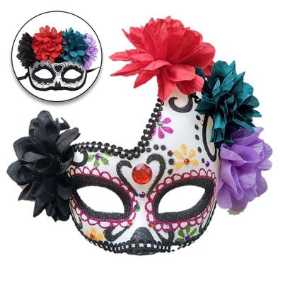 With Floral Ghost Mexico Day of the Dead Masks Masquerade Balls Half Face Flower Eye Mask Skull Cosplay Performance