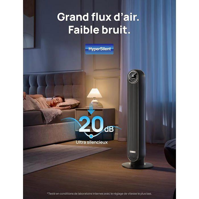 Dreo 20dB tichý sloupový ventilátor, Oscilační o 90° věžové ventilátory do pokoje, Včetně dálkového ovládání, 4 rychlosti, 4 režimy