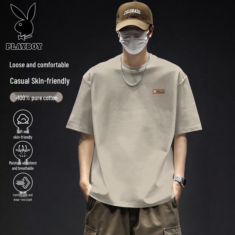 PLAYBOY Men s 2026 Summer Pure Cotton Short Sleeve T-Shirt 2XL