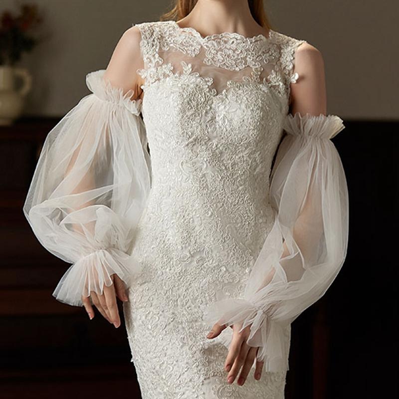 Elegant Wedding Bridal Gloves Soft Tulle Ruffled Edge White Long Brides Bridesmaid Women Pageant Perform Prom Cuff