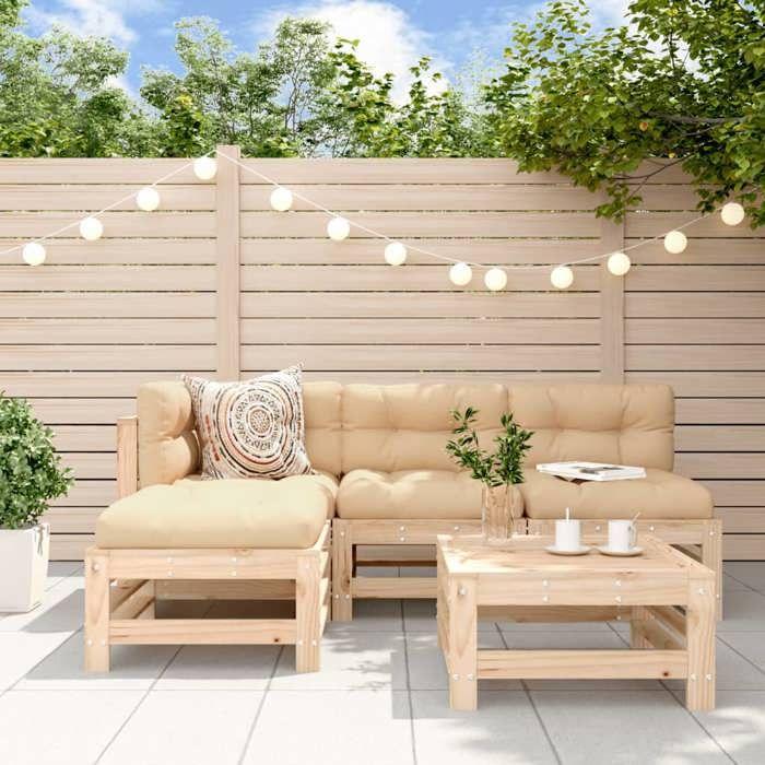 VidaXL Salon de Jardin avec Coussins 5 pcs, Canapés avec Dossier et Accoudoir, Ensemble de Meubles avec Table Basse Patio 3186067