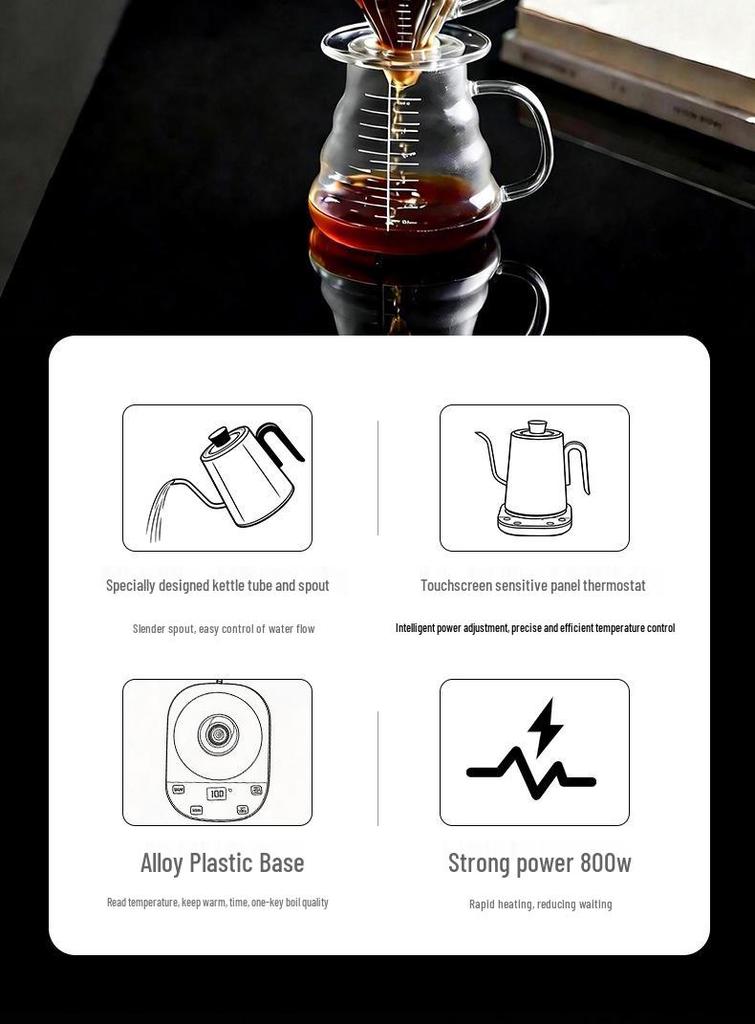 European Gooseneck Electric Kettle - 304 Stainless Steel Pour-over Coffee Pot with Long Spout