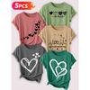Follow a specific direction Five-piece set for women T Shirt Heart-shaped line art print Summer Casual Elegant Women's Clothing Short Sleeve Top