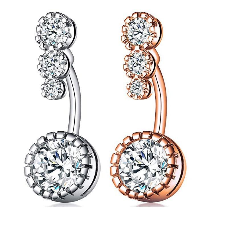 Navel Crystal Heart Bar Belly Button Ring 316l Surgical Steel Cz Body Jewellery
