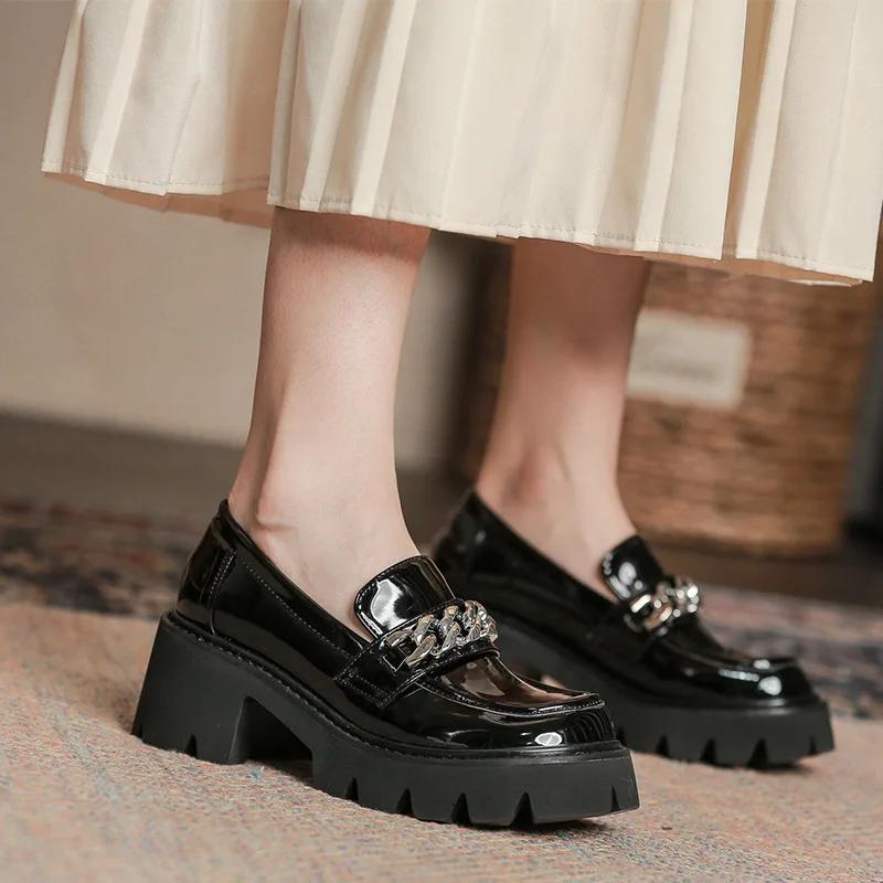 Fashion Luxury Shoes Women Heels Platform Heels Chain Designer Shoes Woman Pumps Black Sneakers Patent Leather Women's Loafers Heel Shoe