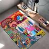Bunter Zeichentrick-Dorfszene-Teppich mit Häusern, Bäumen und Tieren Geeignet für den Einsatz als Antirutsch-Matte für Wohnzimmer, Schlafzimmer, Sofas