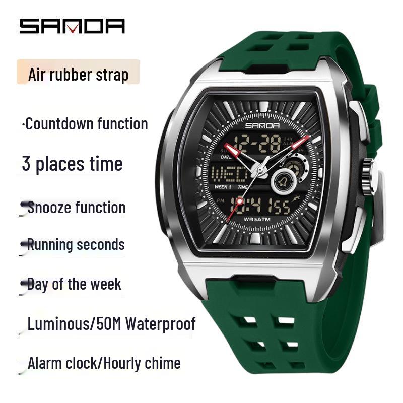 Sanda Temu Waterproof Dual Display Sports Wristwatch with Countdown and Luminous Features