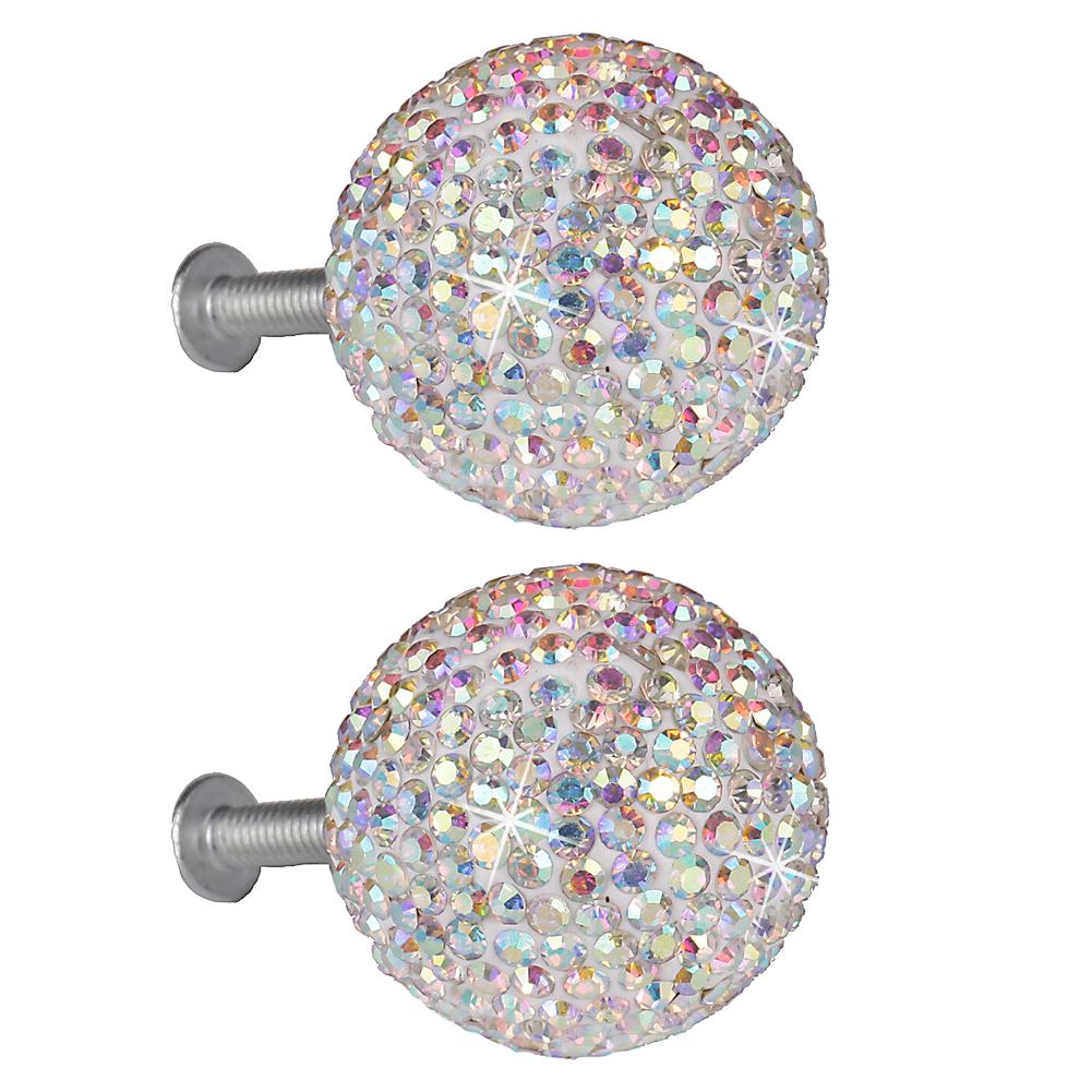 Door Handle Handles Wardrobe 2Pcs Pink Rhinestone Ball Shape Bright Red Door Handles Drawer Handles Glitter Lake Blue