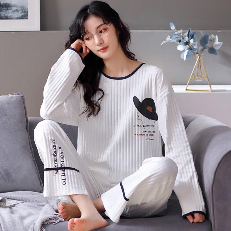 Spring and Autumn Pajamas Women's Long-sleeved Homewear Suit Can Be Worn Outside Loose Large Size Two-piece Set