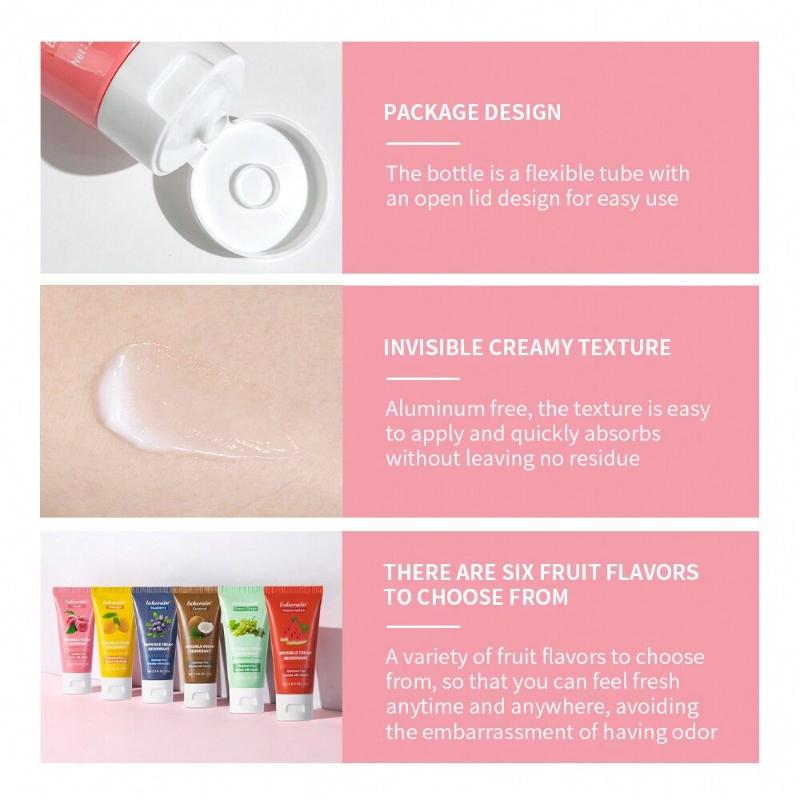 6 Deodorante Crema da Donna con Fragranza Fruttata Colorata Crema Deodorante Invisibile Fragranza a Lunga Durata Idratante e Idratante