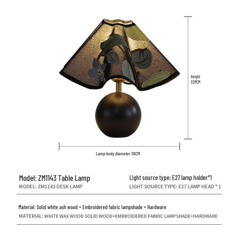 French Retro Mid-Century Wood Bedroom Lamp, Wabi-Sabi Style with Fabric Shade