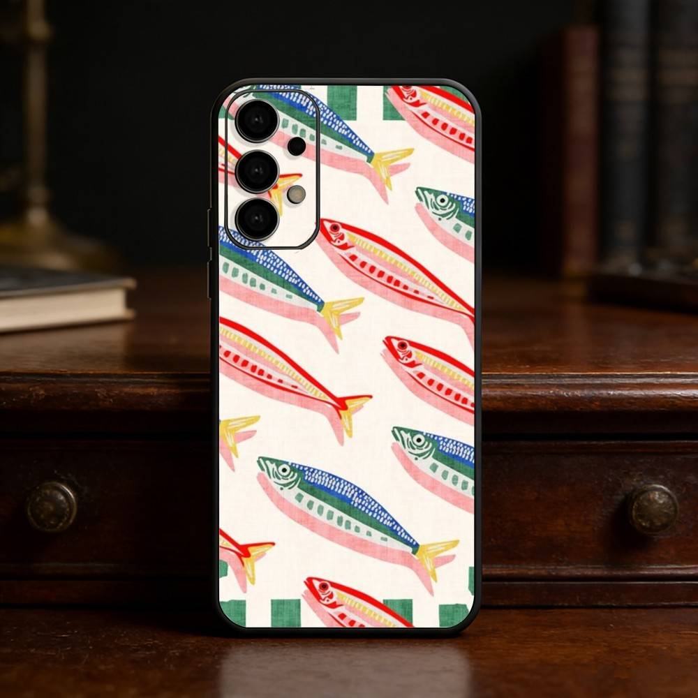 Funda de Teléfono Colorida S-Sardina L-Langosta Pez Para Samsung S25,S24,S21,S22,S23,S30,Ultra,S20,Plus,Fe,Lite Carcasa Negra