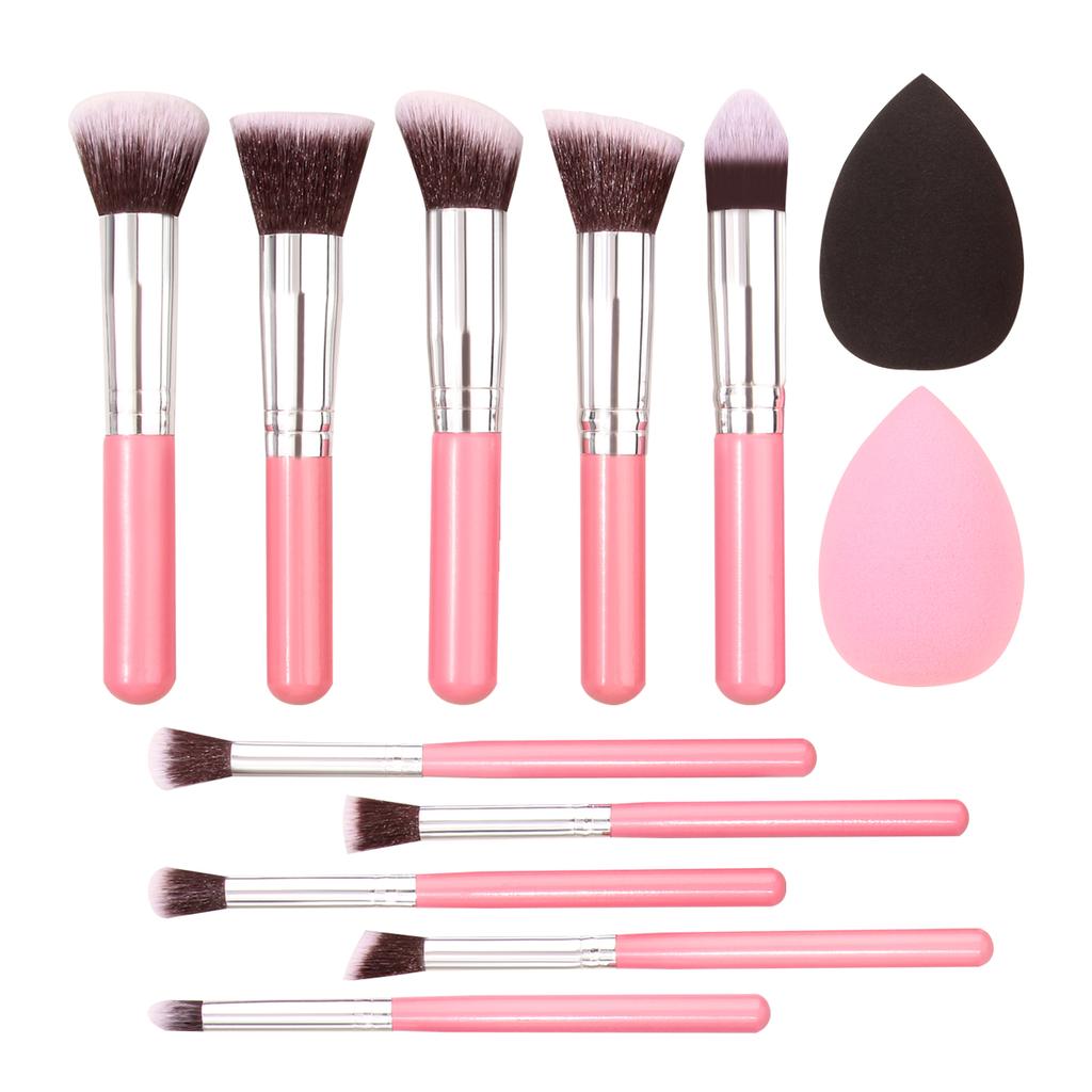 10PCS makeup brush set:Soft bristle foundation brush,concealer brush,eyeshadow brush,blush brush,contour brush+2PCS makeupsponge