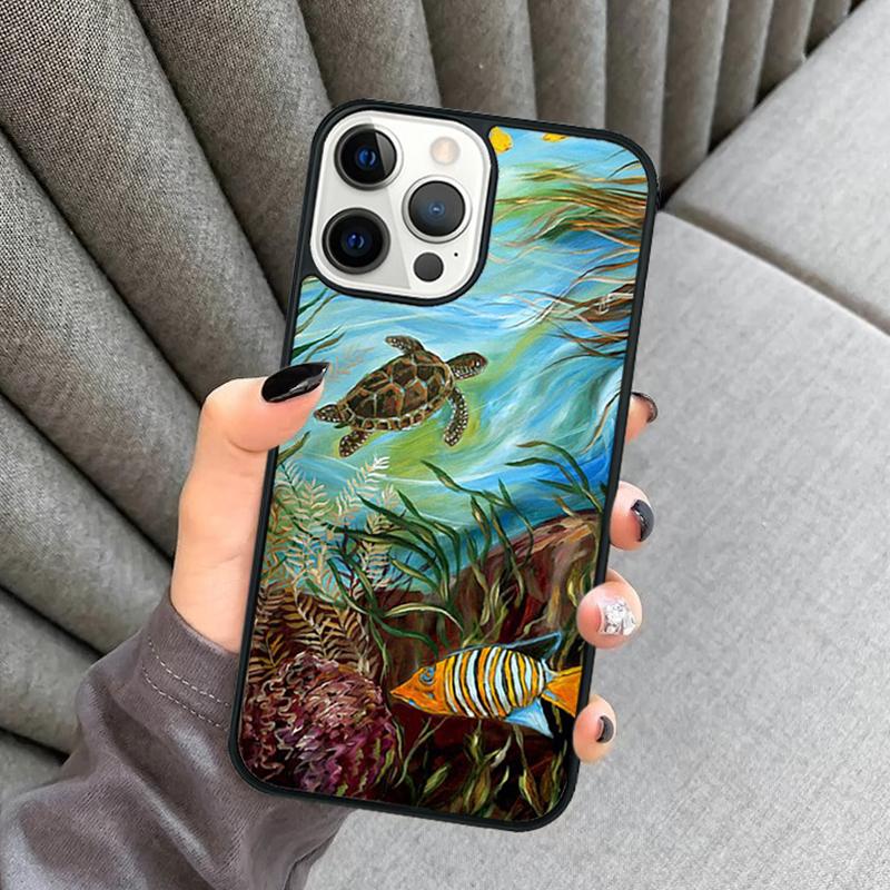 warming green turtles Phone Case For iPhone 17 Air 16 16e 15 13 14 Pro Max 11 12 Plus 2022 MAX Shell Cover coque