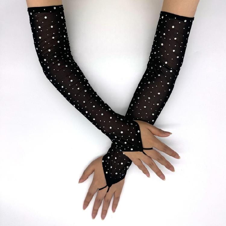 Elegant Fingerless Gloves Sheer Arm Sleeves With Crystal Accents Perfect For Bridesmaids Cosplay Stage Costumes Props