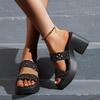 Hollow Open-toe Platform Flip-flops Women Wear Summer New Fashion Round Head Woven Block Heel Platform Cool Mop