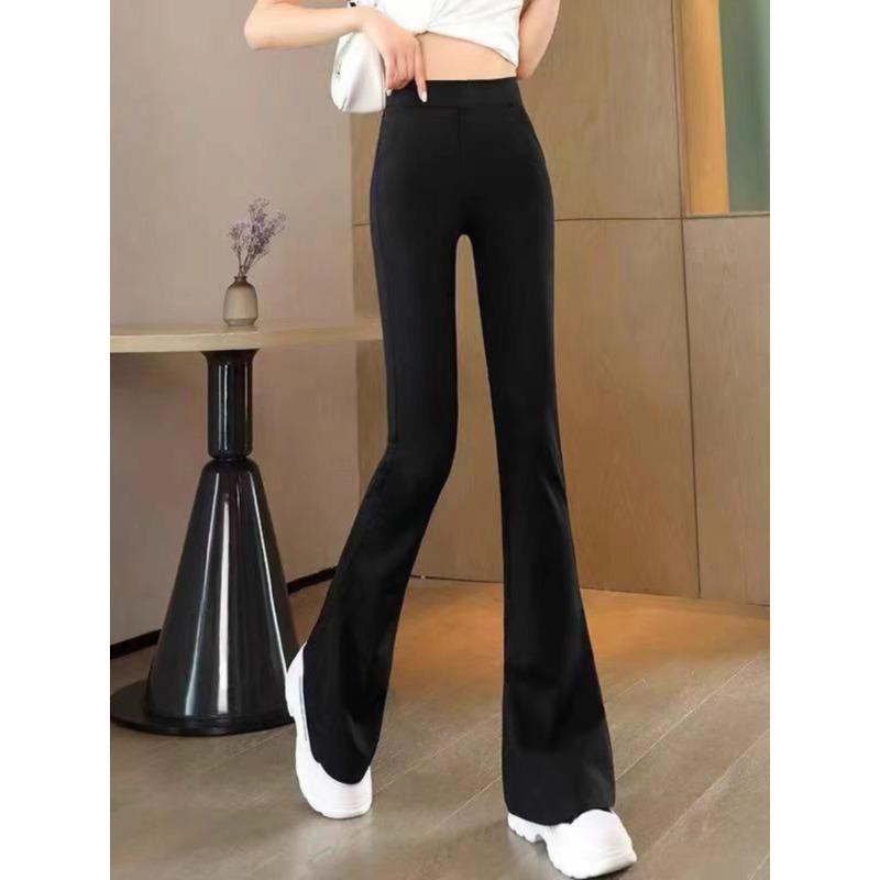 

Women s Spring/Autumn Black High-Waisted Elastic Slimming Bell-Bottom Micro-Flare Pants L