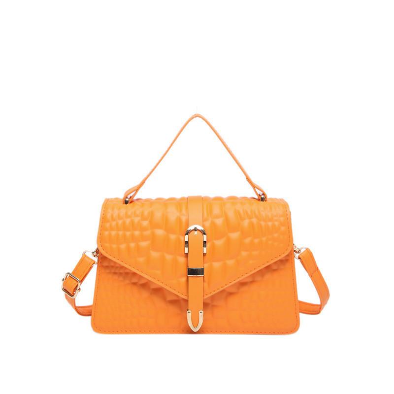 Chic Crocodile Textured Small Square Bag Stylish Lightweight Commuter Crossbody оранжевый