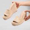 Fashion Women'S Hemp Rope Wedge Heel Thick-Soled Sandals, Woven Straw Rope One-Strap Summer Waterproof Platform High Heels