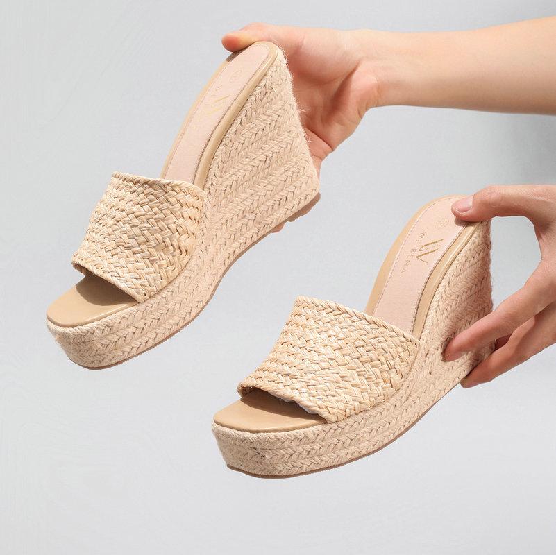 Fashion Women'S Hemp Rope Wedge Heel Thick-Soled Sandals, Woven Straw Rope One-Strap Summer Waterproof Platform High Heels