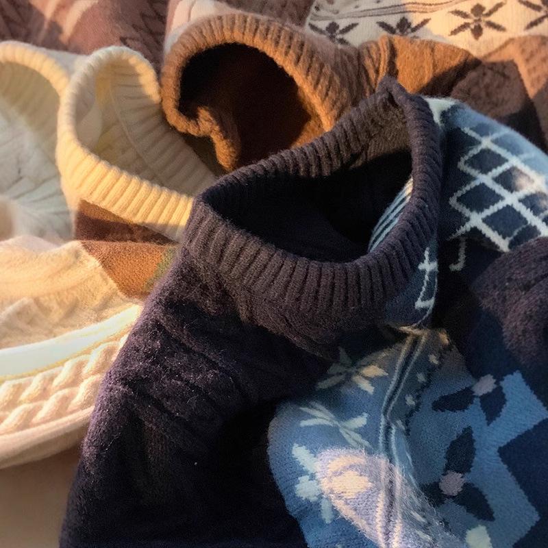 Men's Retro Patchwork Winter Knit Jacket - Stylish, Warm, and Thickened Base Layer