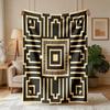 [2D FLAT PRINTING] 1pc Black and Golden Art Deco Geometric Totem Themed Flannel Blanket - Large Size, Soft, Lightweight, and Warm, Suitable for All Se