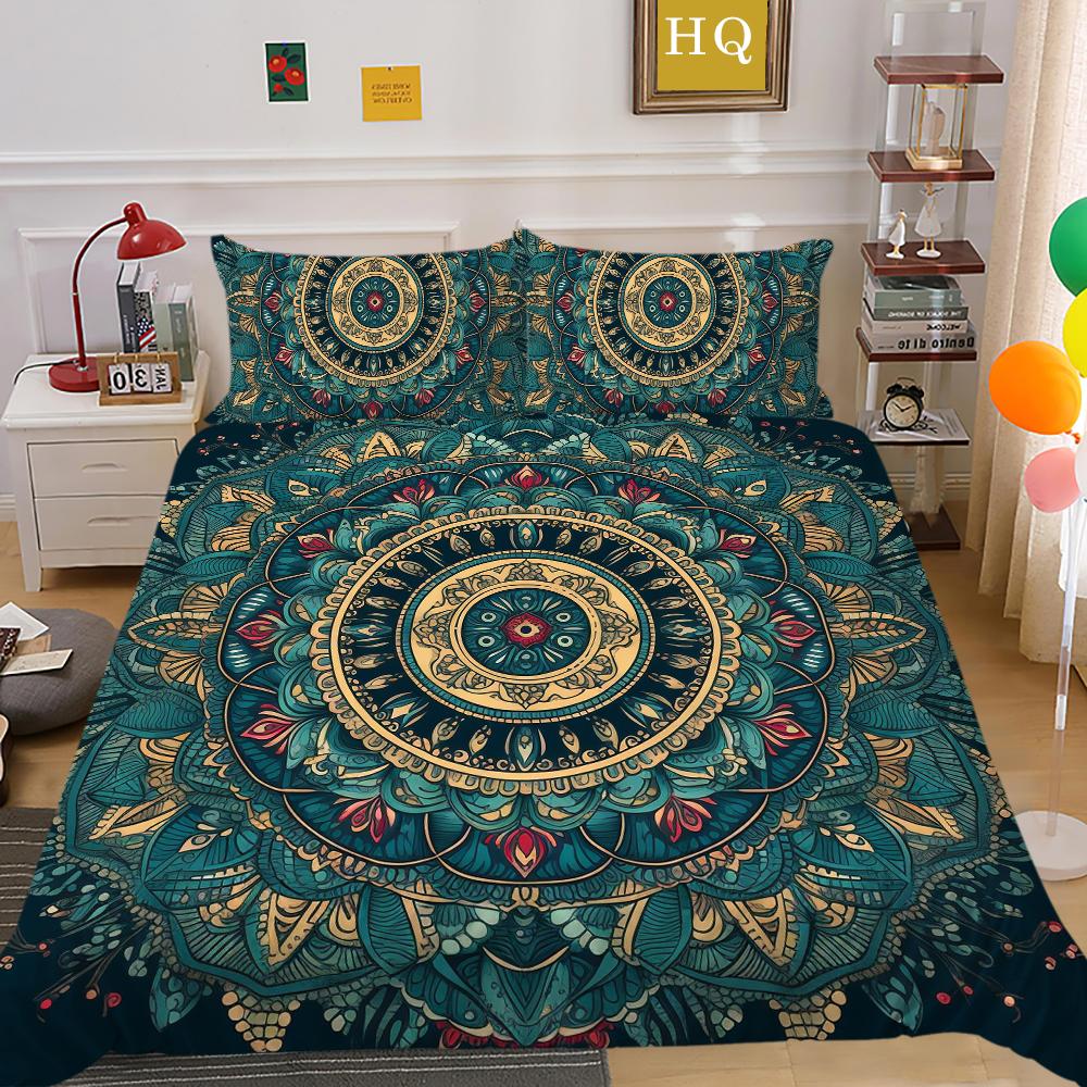 3D Datura Bedding Set Indian Style Duvet Cover 2/3pcs UK/US/AU/DE/UE Full Size Super Big Bed Room Washable Soft and Quick Drying Home Decoration