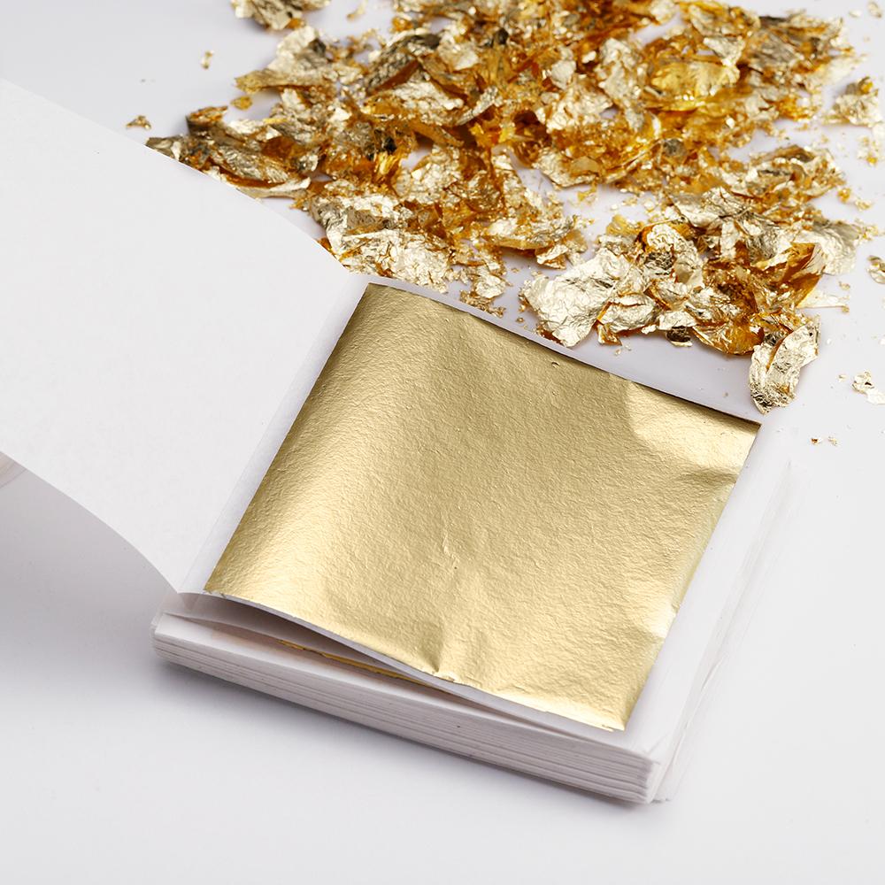 100Sheets Imitation Gold Foil Paper Leaf Gilding Epoxy Resin Fillings for DIY Epoxy Resin Mold Crafts Nail Art Home Decorations