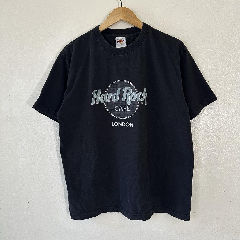 T-shirt Nera con Grafica da Uomo Taglia L Vintage Hard Rock London Cafe Unisex