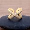 Charm Simple X Shape Cross Copper Zircon Ring Luxury CZ Stone 5 Colors High Quality Wedding Party Finger Adjustable Open Ring