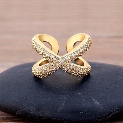 Charm Simple X Shape Cross Copper Zircon Ring Luxury CZ Stone 5 Colors High Quality Wedding Party Finger Adjustable Open Ring белый