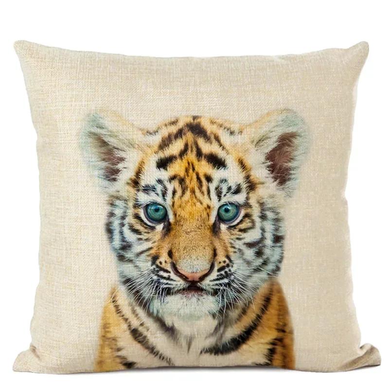 Cute Animal Parrot Linen Pillowcase Deer Wolf Pillows Case For Bedroom Pillow Cover Living Room Decoration Boy Girl Room 45X45Cm